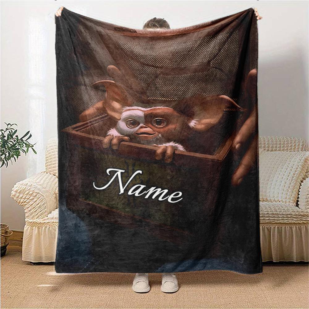 Custom Name Gremlin Box blanket for Couch & Bed, Plush Cozy Fuzzy Blanket Super Soft & Warm Blankets for Fall and Winter. 0908138