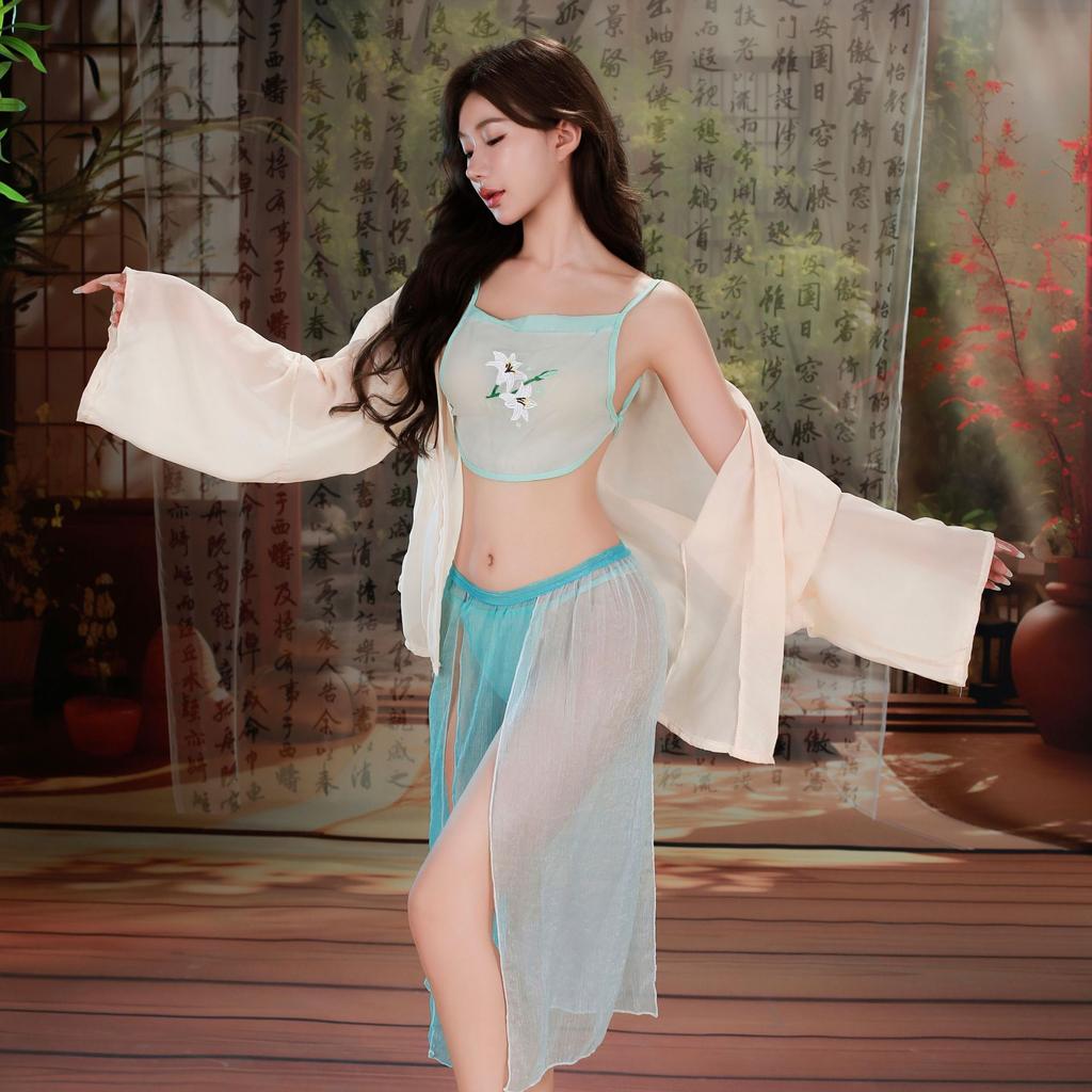 Sex Underwear Sexy Perspective Belly Pocket Smock Sexy Suit Seductive Polyester Hanfu Women