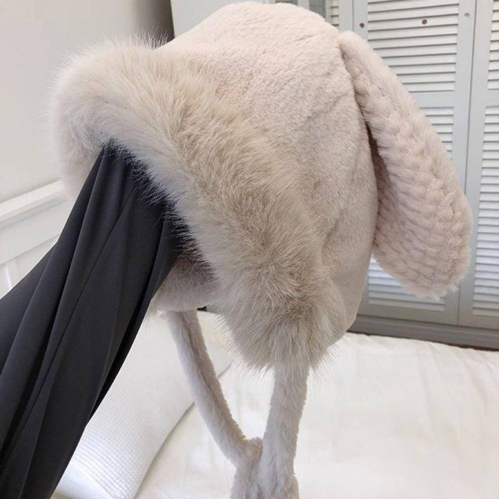 Warm Plush Ear Protection Hat Cute Bucket Hat New Big Rabbit Ears Hat Women