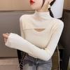 Women's Slim-Fit Knitted Sweater with Semi-High Neck and Hollow Design