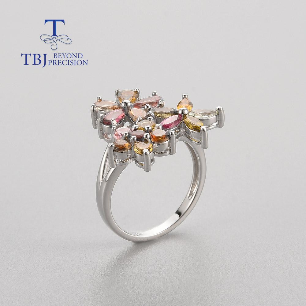 Natural Brazil Tourmaline Women Rings Earrings Jewelry Set Good Multi-color Natural Gemstones 925 Sterling Silver Fine Jewelry