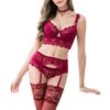 Amazon Exclusive Brand Garter Sexy Lingerie Set [varsbaby] Bra, Belt, Shorts, Stockings, 4-piece Set, (V399SP, Red, 85D)