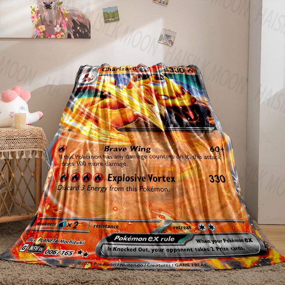 1PC Pokémon Cards Charizard Print Blanket Fluffy Plush Sofa Bed Blanket for Kids Adults Travel Camping Supplies Car Office Gifts