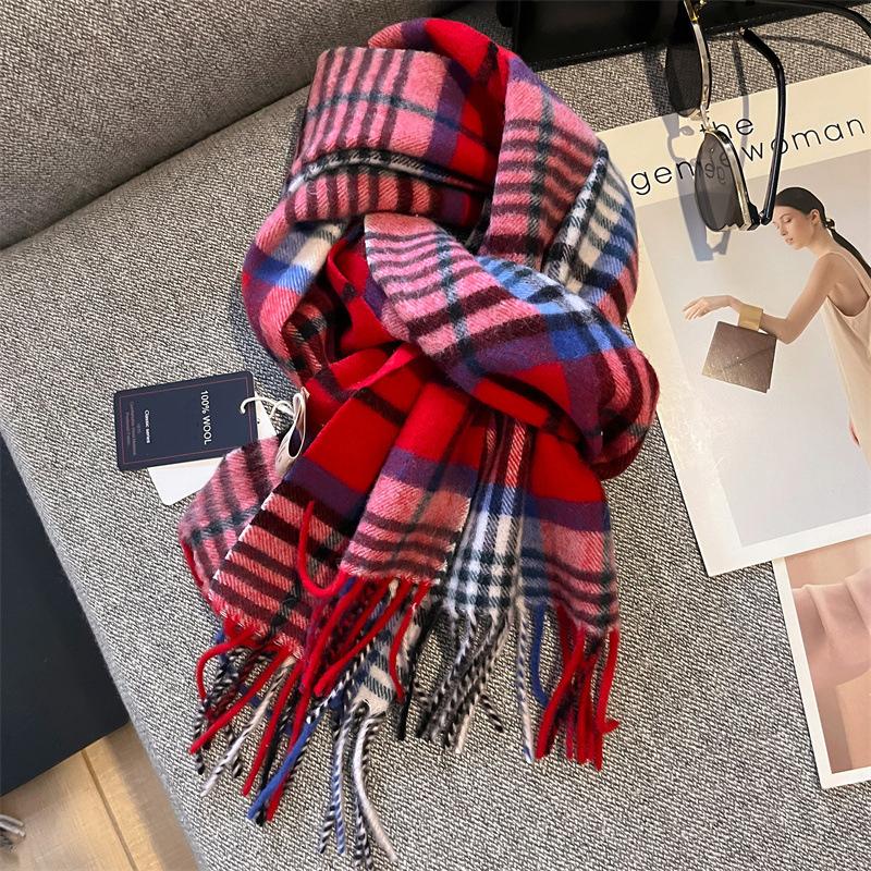 100% Wool Women Winter Scarf Plaid Long Warm Cashmere Scarves Hijab Lady Shawl Wrap Pashmina Bandana Head Scarves Poncho Stoles