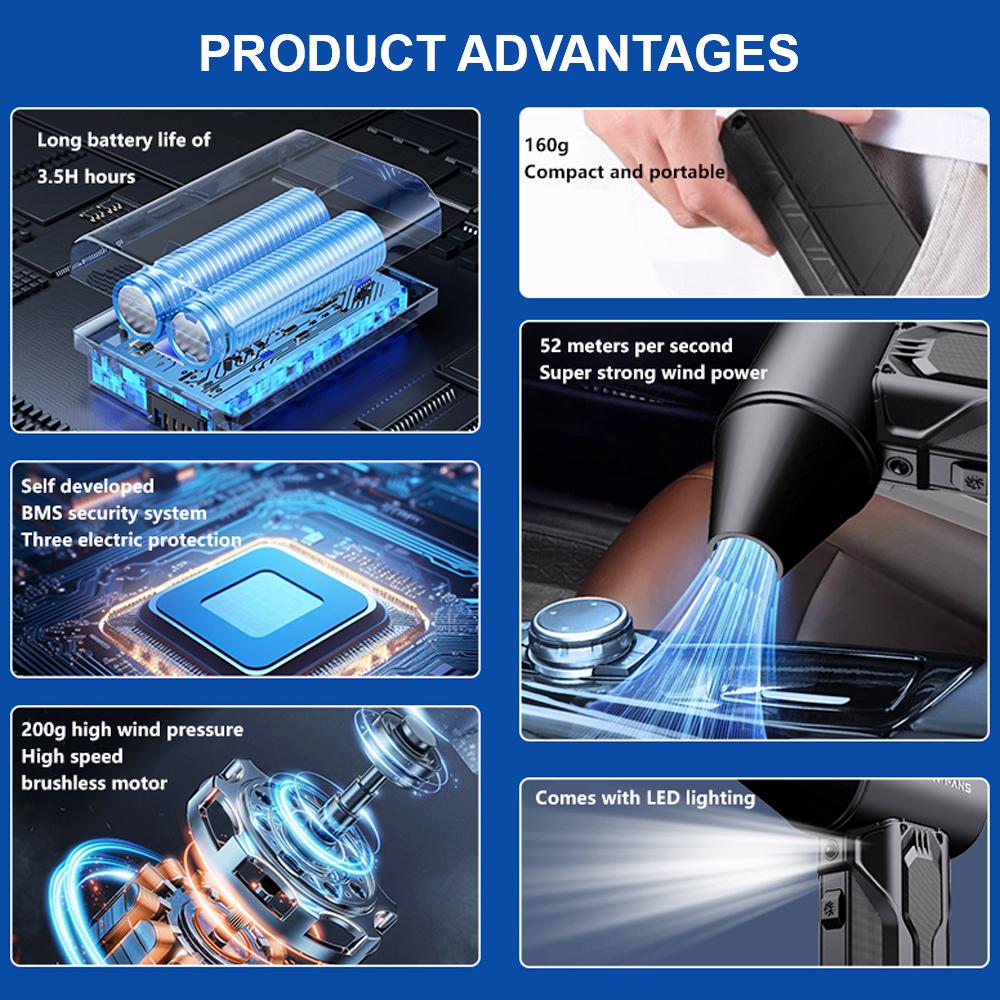 Household Air Cleaner Turbo Jet Fan 130000RPM Strong Blowing BBQ Air Blower With Brush Nozzles Car Fan Air Duster Portable Pump