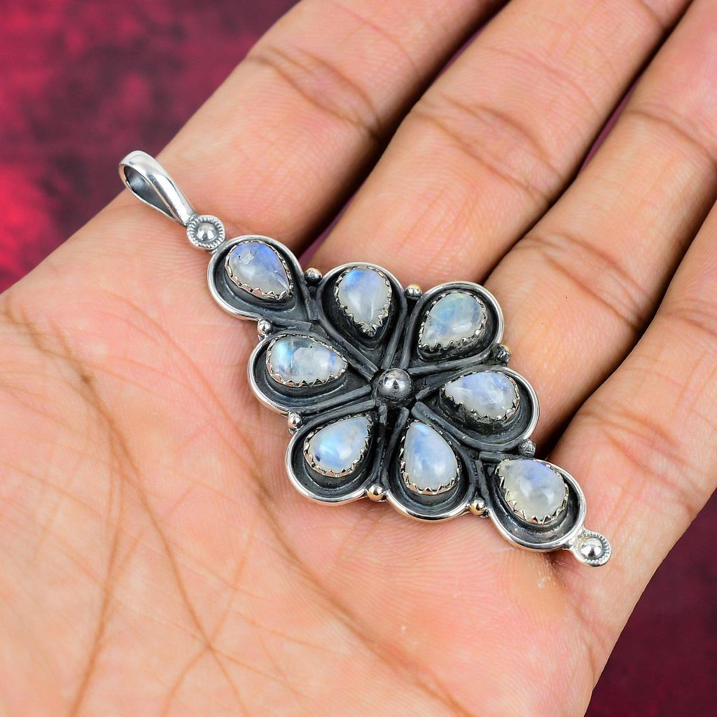 Ювелирные изделия из радужного лунного камня, подвеска из стерлингового серебра 925 пробы, красивая ювелирная подвеска ручной работы