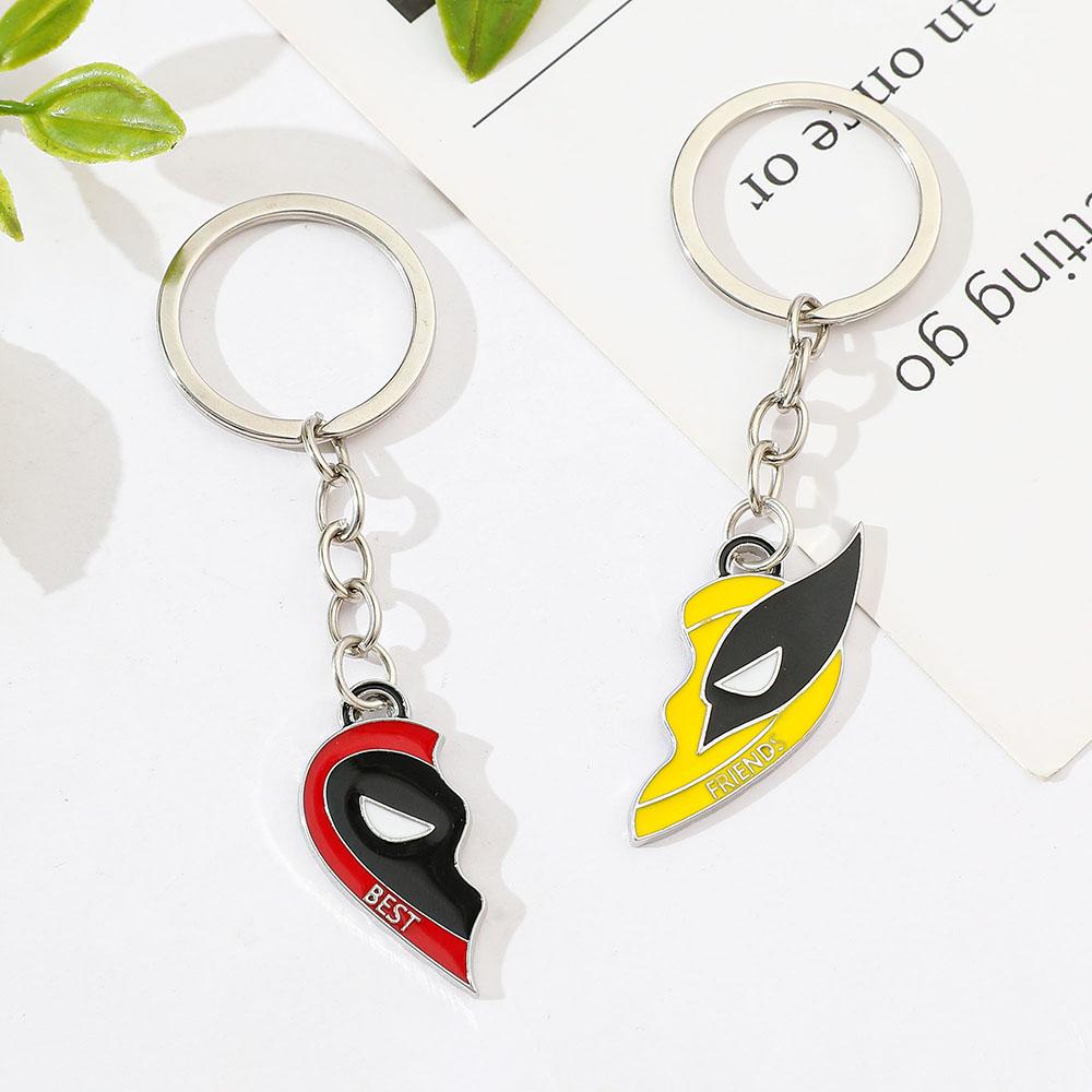 Mavel Deadpool and Wolverine Best Friends Keychain Set Split Heart Matching Pendant Keyrings for Women Men Cosplay Jewelry Gift