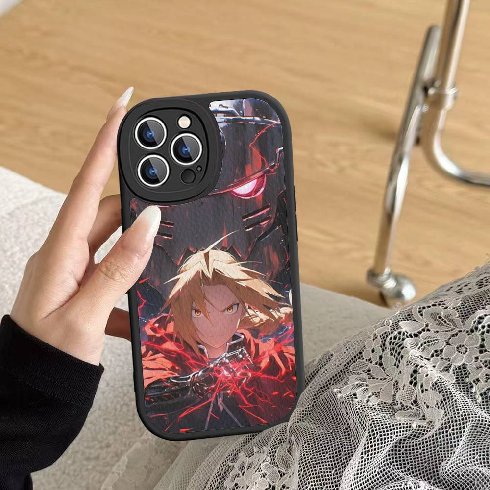 Anime F-Fullmetal A-Alchemist Leather Phone Case For IPhone 16 15 14 13 12 11 Pro Max Plus Shockproof Cover