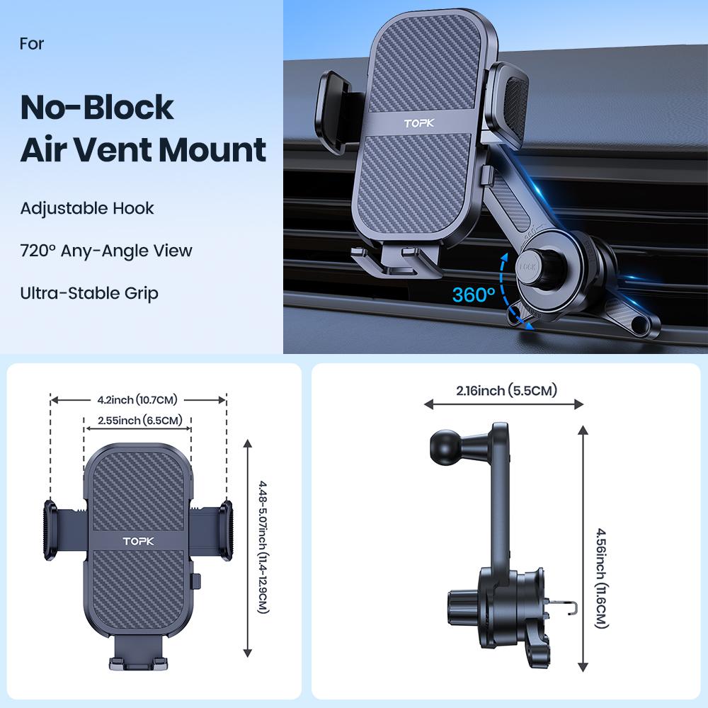 TOPK Super Stable Car Phone Holder, Magnetic Phone Holder Car Dashboard and Air Vent Mount, Compatible with All Smartphones