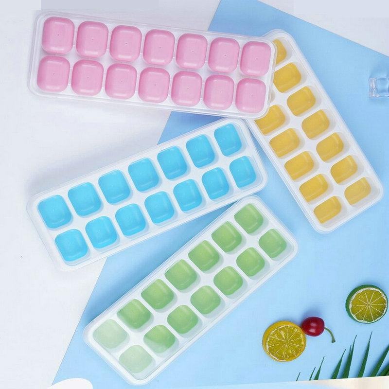 14 Cell Soft Plastic Ice Cube Mold with Lid for Freezing and Storage