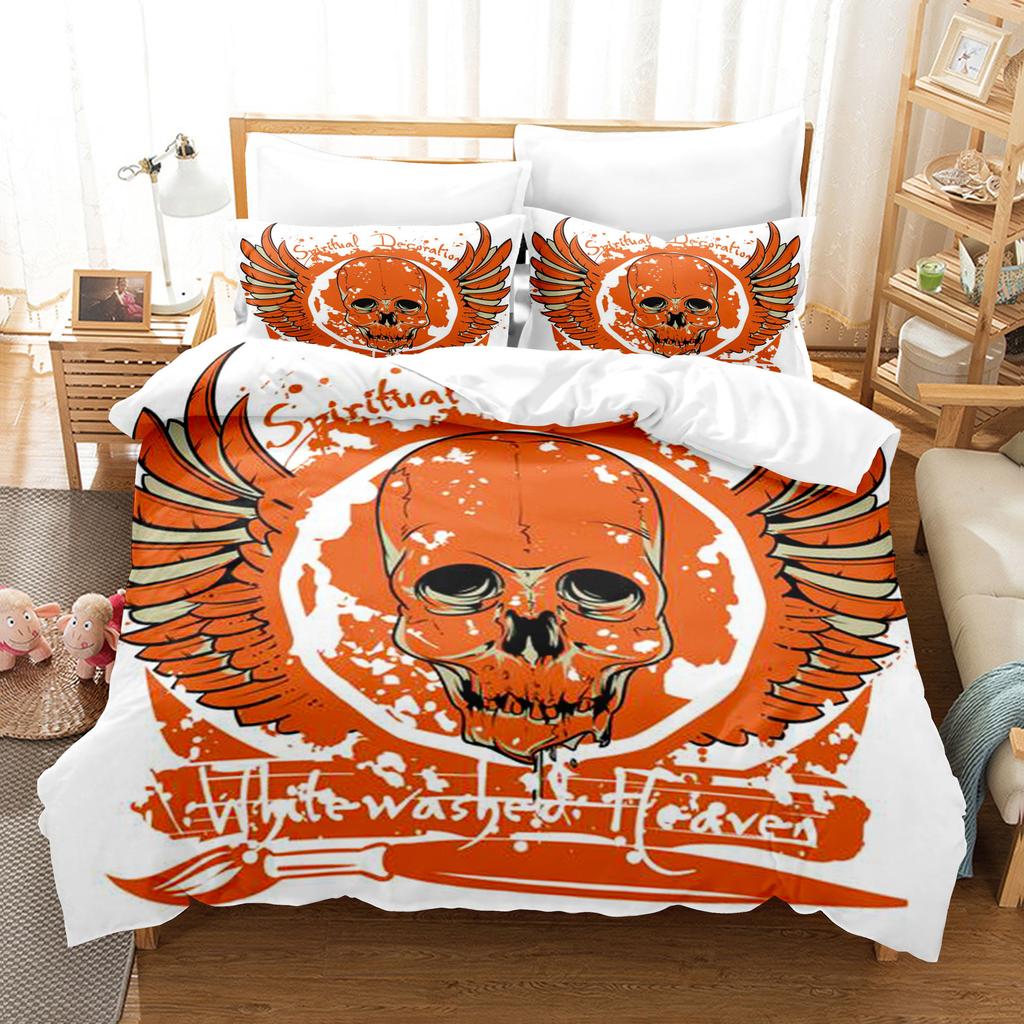 Vintage Pop Goth Reaper Skull Punk Rock Bedding Digital Printing Polyester Cotton Three-Piece Set