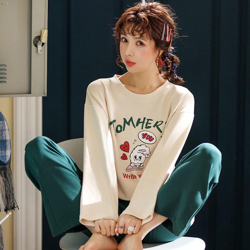 Женский мультяшный пижамный комплект - Рубашка с длинным рукавом и брюки, Домашняя одежда для маленьких студенток на весну и осень