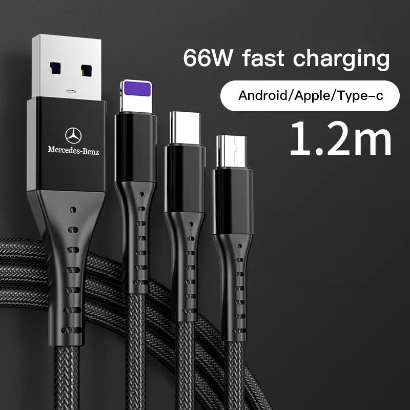 ULA5 For Mercedes-Benz GLC X253 X254 C-Class W205 W206 A-Class W177 GLA W213 100W Car Fast Charging 3 In 1 Multi Phone Charging Cable