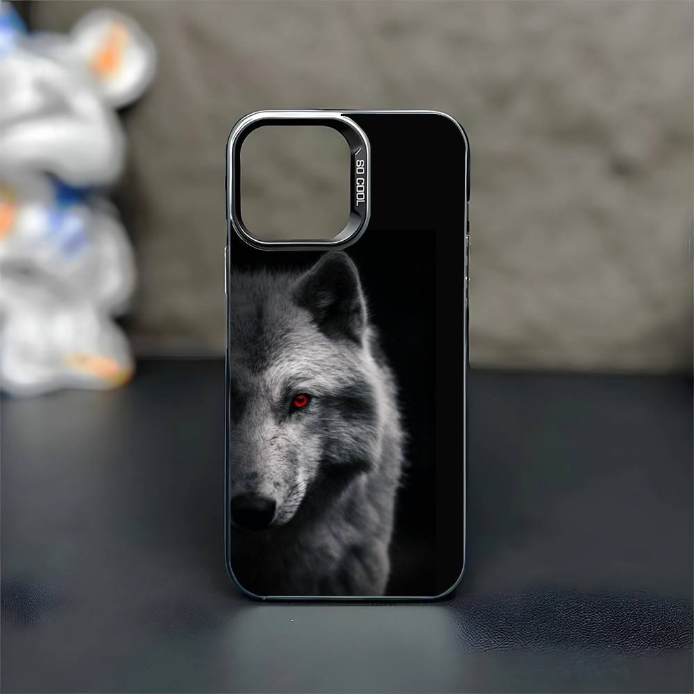 1 шт. Чехол для телефона с волком для iPhone 17, 16, 15, 14, 13, 12, 11 Plus, Pro Max Черный Матовый Ударопрочный Чехол
