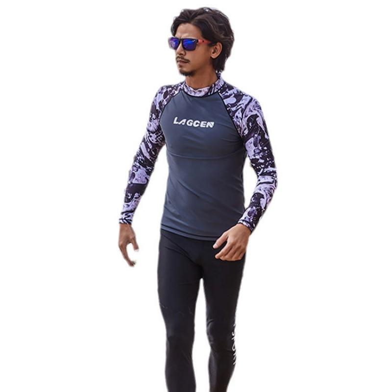 Mens Long Sleeve Rash Guard UPF 50 Quick Dry Swim Shirt Snorkeling Surfing Diving Water Sports