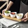 Ceramic Bowl Bamboo Wood Tray Condiment Dip Sauce Ramekins Set Spoons On Bamboo Sampler Serving Tray