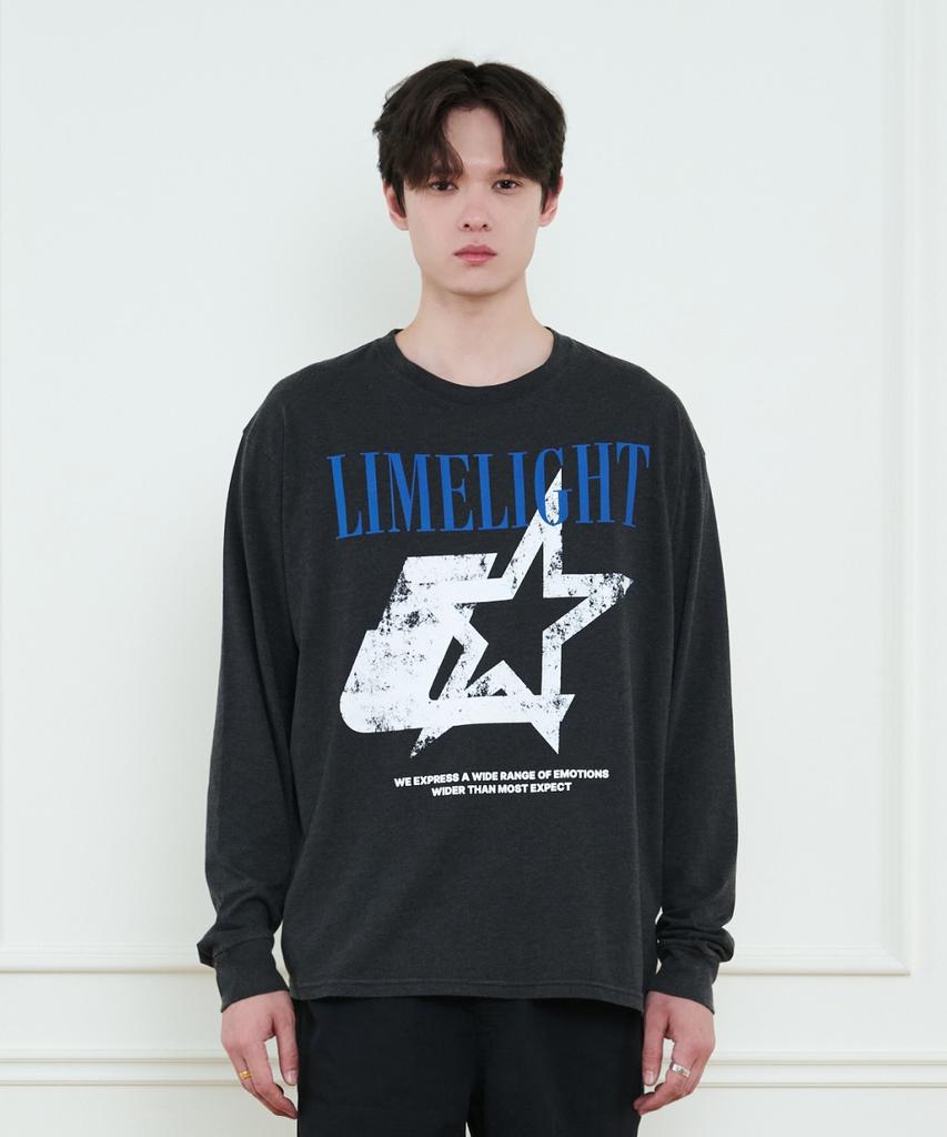 LIMELIGHT APPAREL Футболка с длинным рукавом и пигментным логотипом-звездой (Черный / синий)