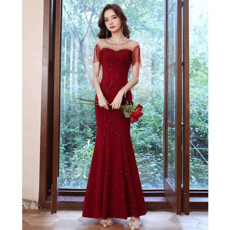 Toast Bride Summer Burgundy Back Door Small Wedding Sense Engagement Dress Evening Dress Dress Women