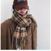 Plaid Scarf Women's Atmosphere Warm New Dry Rose Powder Autumn and Winter White Soft Fringed Shawl Scarf
