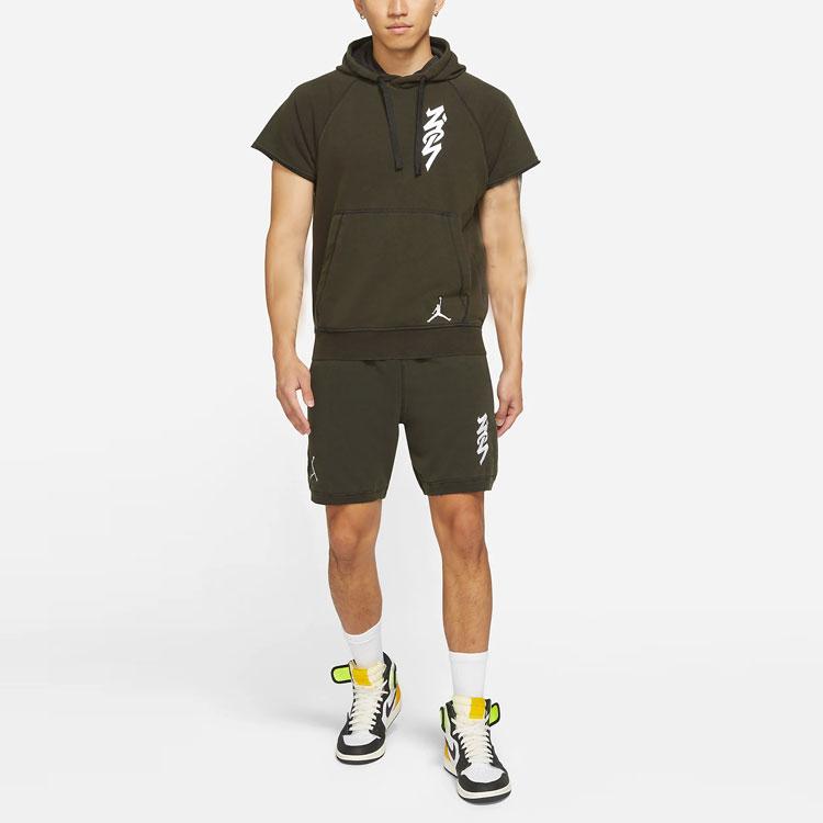 Jordan Dri-FIT Zion Быстросохнущая спортивная толстовка с вышитым логотипом и короткими рукавами, мужская толстовка с капюшоном зеленого цвета DA9843-010