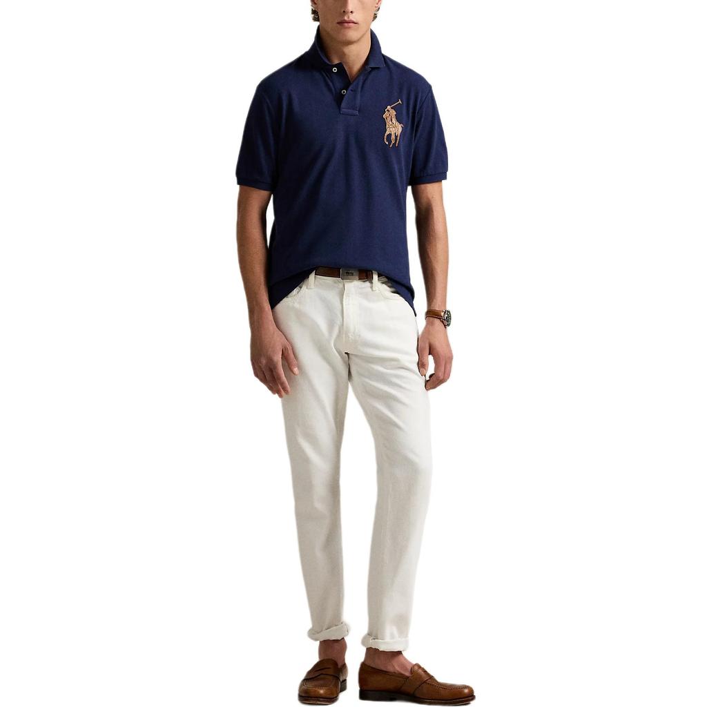 Polo Ralph Lauren Классический крой Однотонная футболка поло с коротким рукавом и логотипом пони Мужские топы Темно-синий 710958776-001