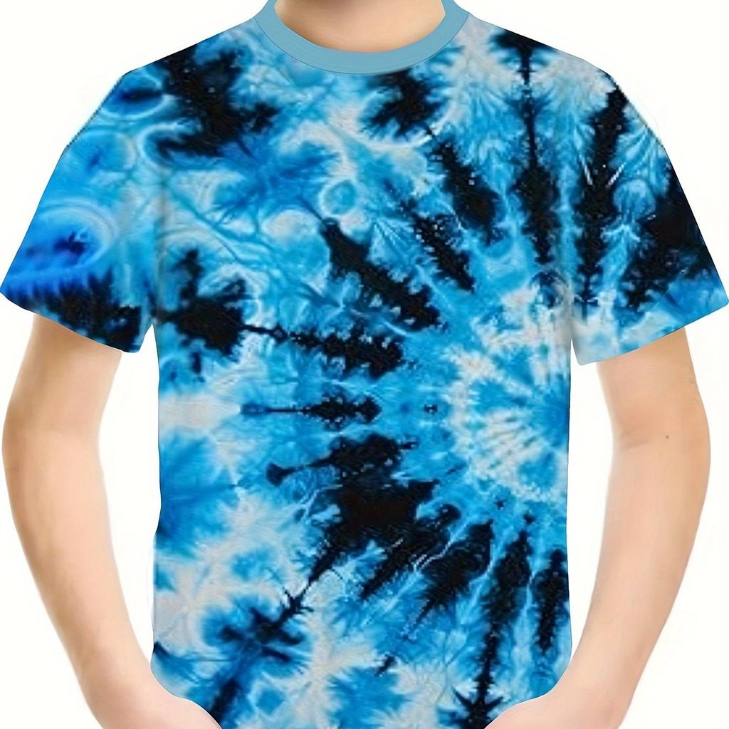 Детская одежда Футболка для девочек с коротким рукавом и принтом 3D Tie-Dye, детская летняя одежда, повседневная стильная одежда с круглым вырезом для мальчиков и девочек