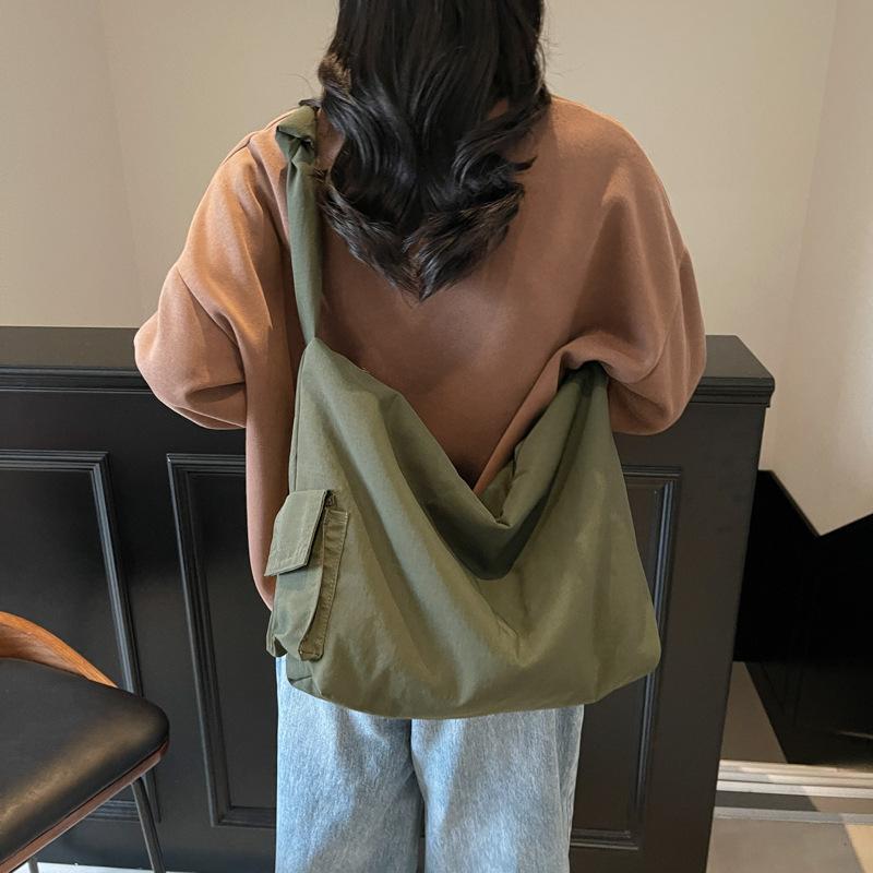 Solid Color Simple Casual Cotton Bag Large Capacity Texture Versatile Shoulder Bag Korean Version Messenger Tote Bag
