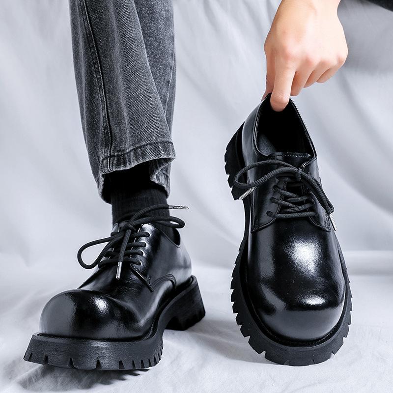 Кожаные туфли мужские осенне-зимние молодежные повседневные туфли дерби в британском стиле на платформе черные ботинки Martin 1098-R