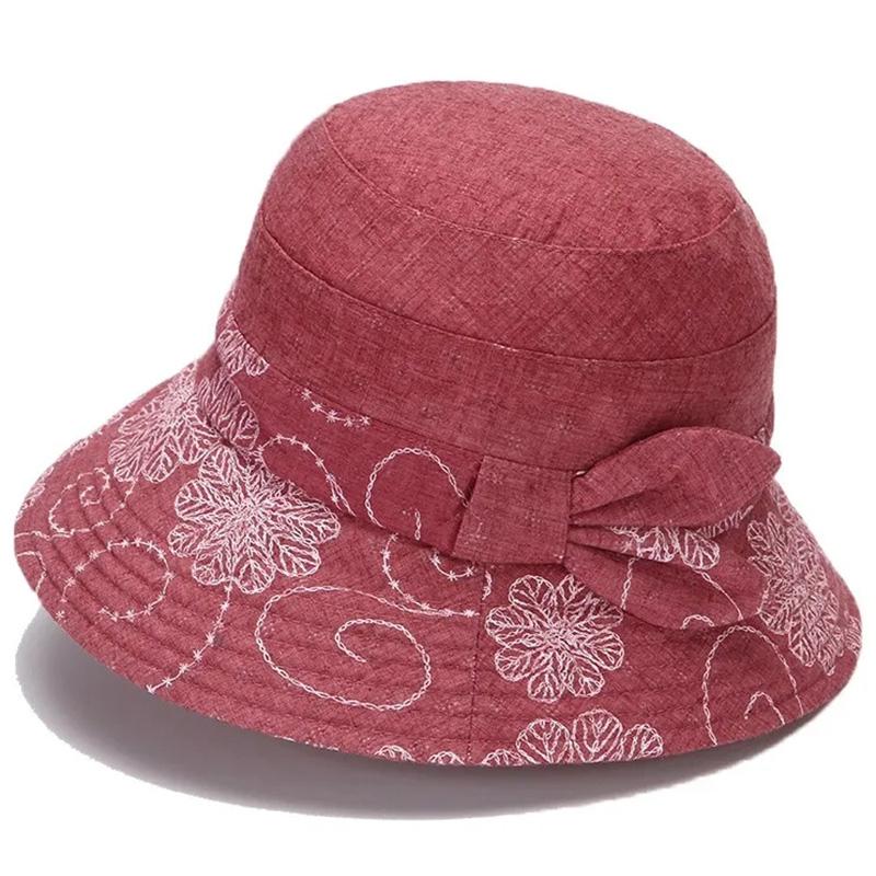 Bucket Womens Hat Cotton Rose Flower Bow Sunscreen Sun Hat Spring Adjustable Hat Breathable Vintage Fisherman Hat Basin Hat