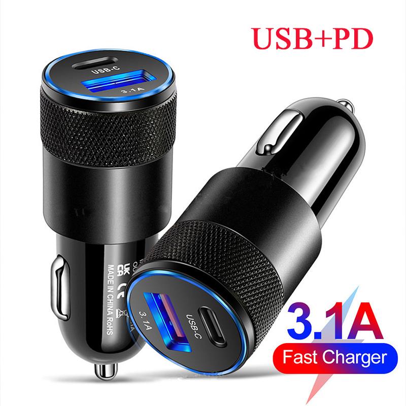 Type C Usb 2 Port Car Charger Phone Charger 3a Fast Charging 12v 15w Lighter Adapter Power Outlet For Iphone Samsung