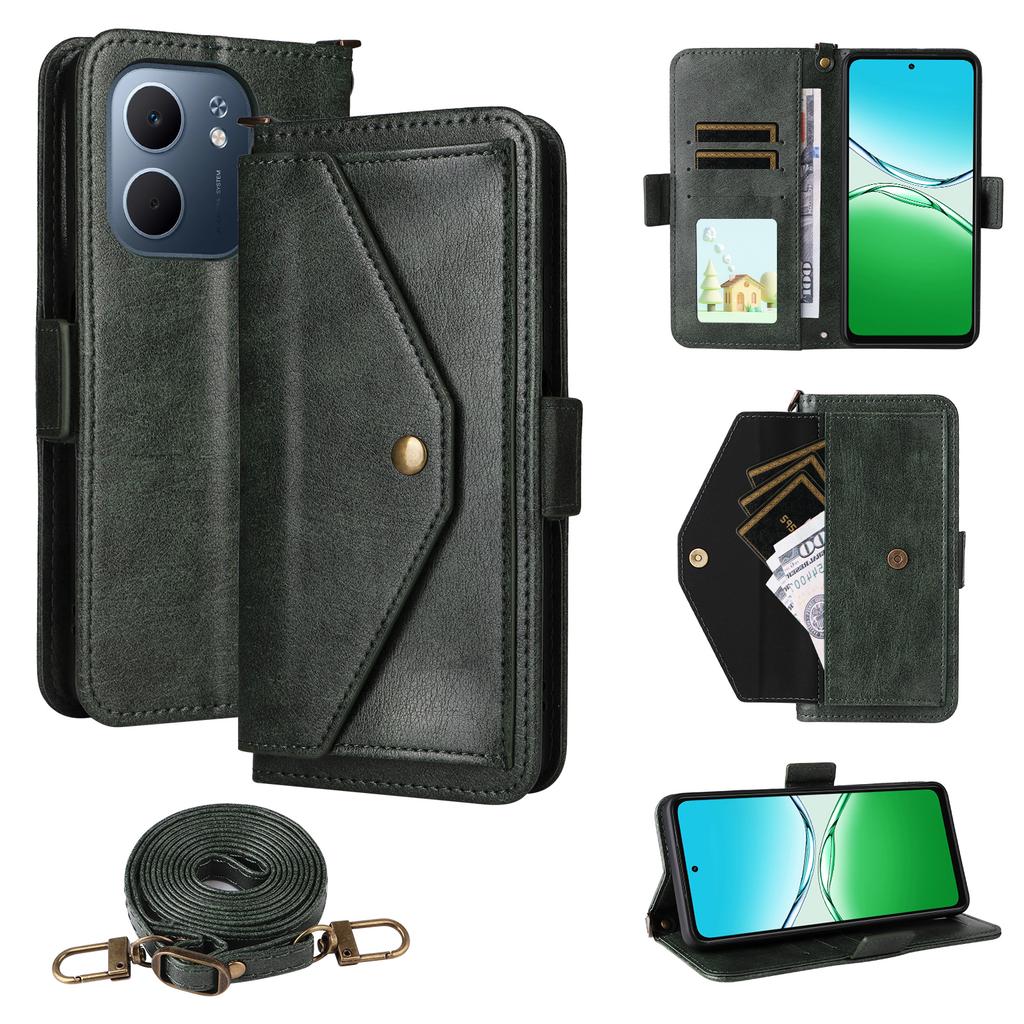 For Oppo A5x 5G/4G Leather Case Magnetic Closure Wallet Stand Phone Cover with Crossbody Strap