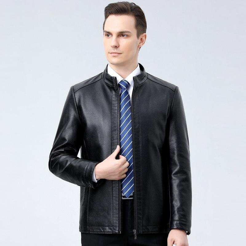 Spring and Autumn New Genuine Leather Jacket Men's Sheepskin Stand Collar Middle-Aged Business Casual Genuine Leather Jacket