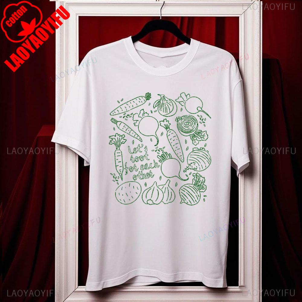 Lets Root for Each Other Garden TShirt Gardening Tee with Vegetable Print Cute Garden Theme Cotton Shirts Plant Women Tops