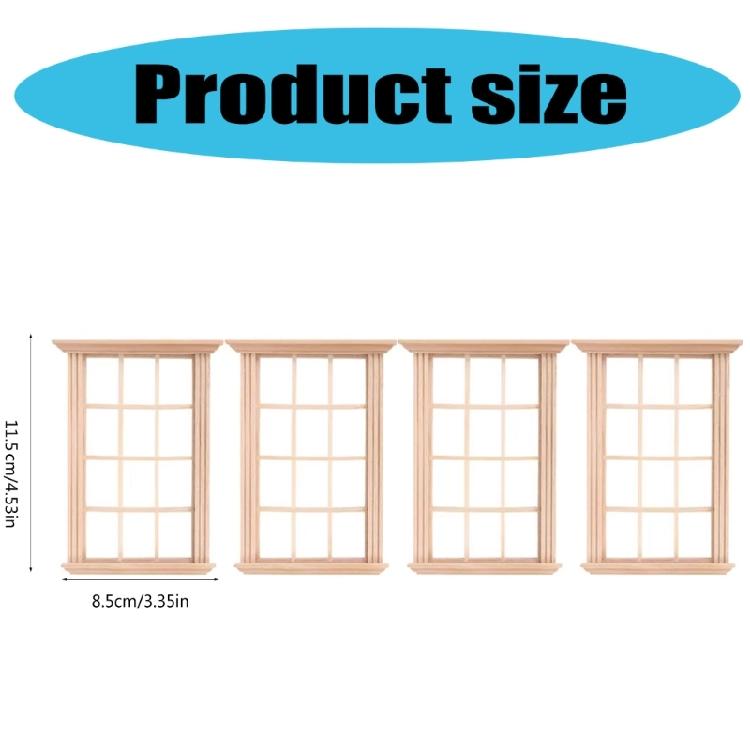 Multipurpose 4 Pieces Dollhouses Miniature Window 1 12 Scale Sturdy Wood Child Models for Home Display Solution