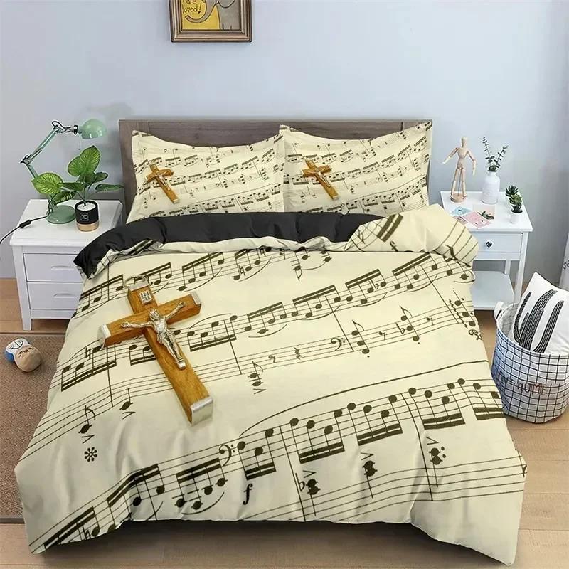 Music Theme 3D Microfiber Musical Symbols Comforter Cover Violin Piano Pattern Bedding Set Twin King Single Queen Size