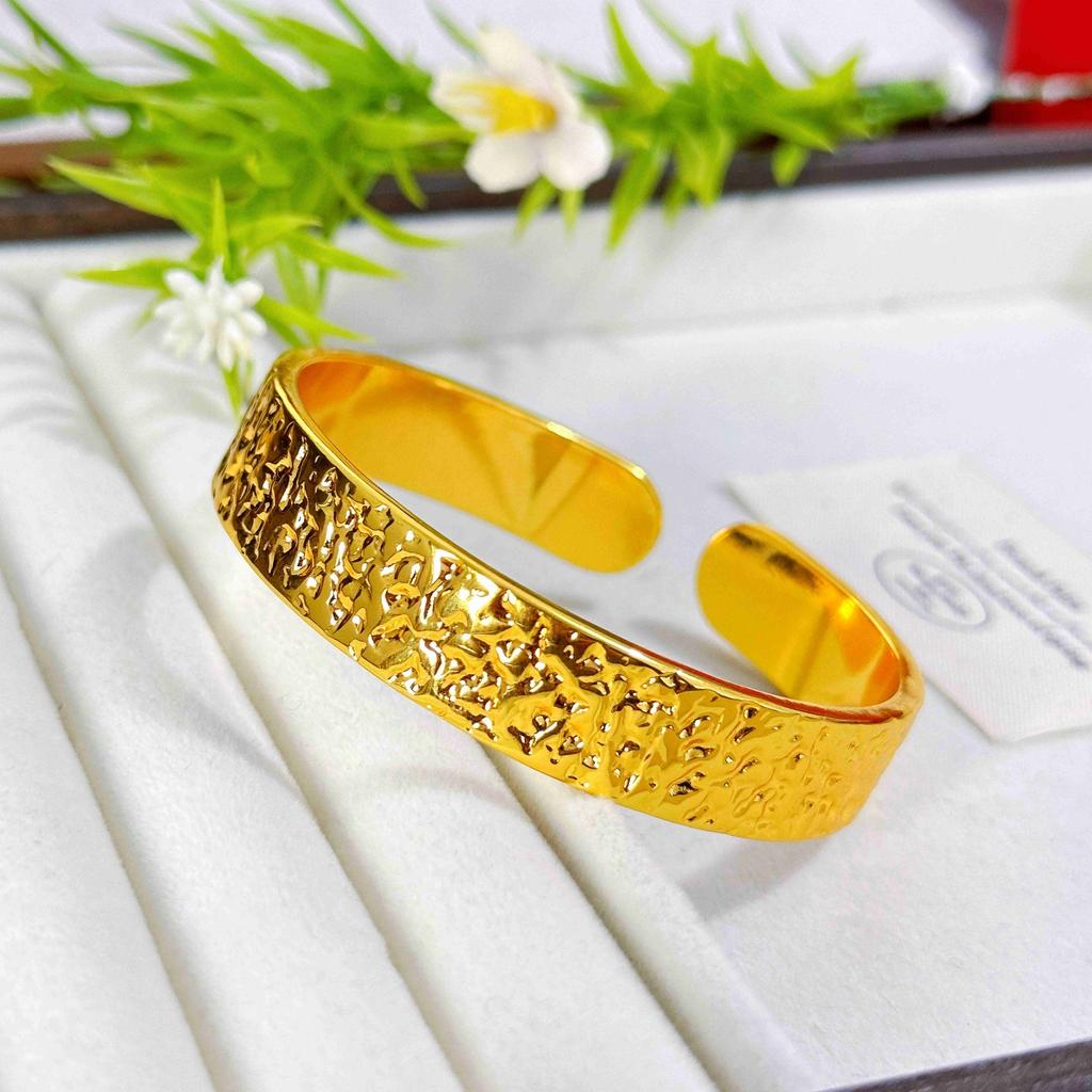 Wide Hammer Pattern Bracelet Women's Solid Mirror Open Bracelet High-end