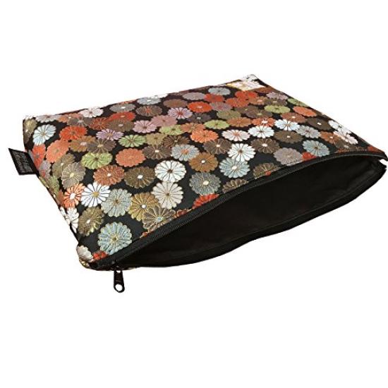 Senshishuin Nishijin Brocade Stamp Book Case Black Chrysanthemum in Full Bloom Pouch/Shrine (Lined) (Large)