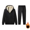 Wolass Sweatshirt and Pants Breathable Sherpa Long Zipper Casual Solid Loose Size XL Men's Set, Fabric, Sweat-Wicking, Quick-Drying, Fall/Winter Wear,