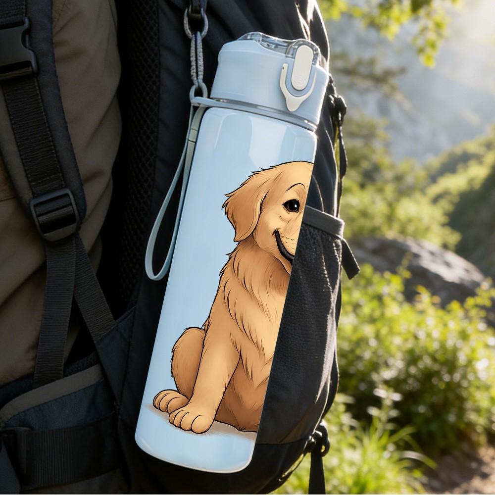 1PC Golden Retriever Dog Bust Print 750ml Color Plastic Sports Water Bottle Leakproof Flip Straw Lid For Sports Office Home Use