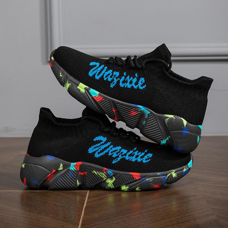 Factory direct sales couple sports and leisure large size high-elastic flying woven breathable shoes trendy fashion lightweight socks shoes