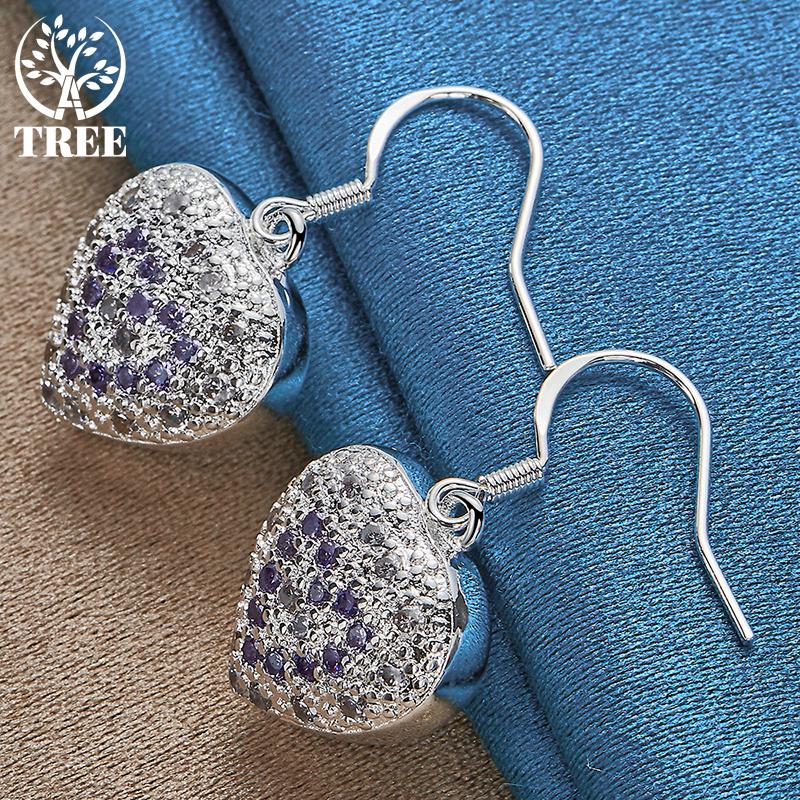 Ювелирные изделия из стерлингового серебра 925 пробы с фиолетовым цирконом в форме сердца AAA