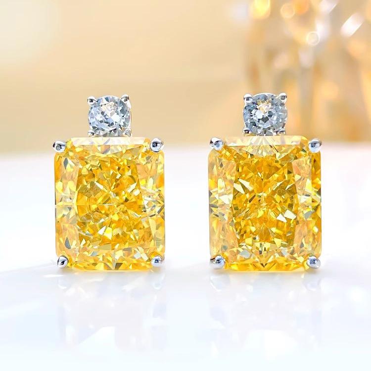 Роскошное кольцо с крупным желтым бриллиантом, супер блеск, ледяной цветок, подвеска-ожерелье с бриллиантом из высокоуглеродистого материала Ceredian, женские серьги-пусеты