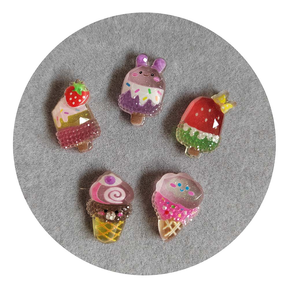 Kawaii Simulation Glitter Fruit Ice Cream Resin Flatback Cabochon Decoration Charm Crafts Doll House Accessories