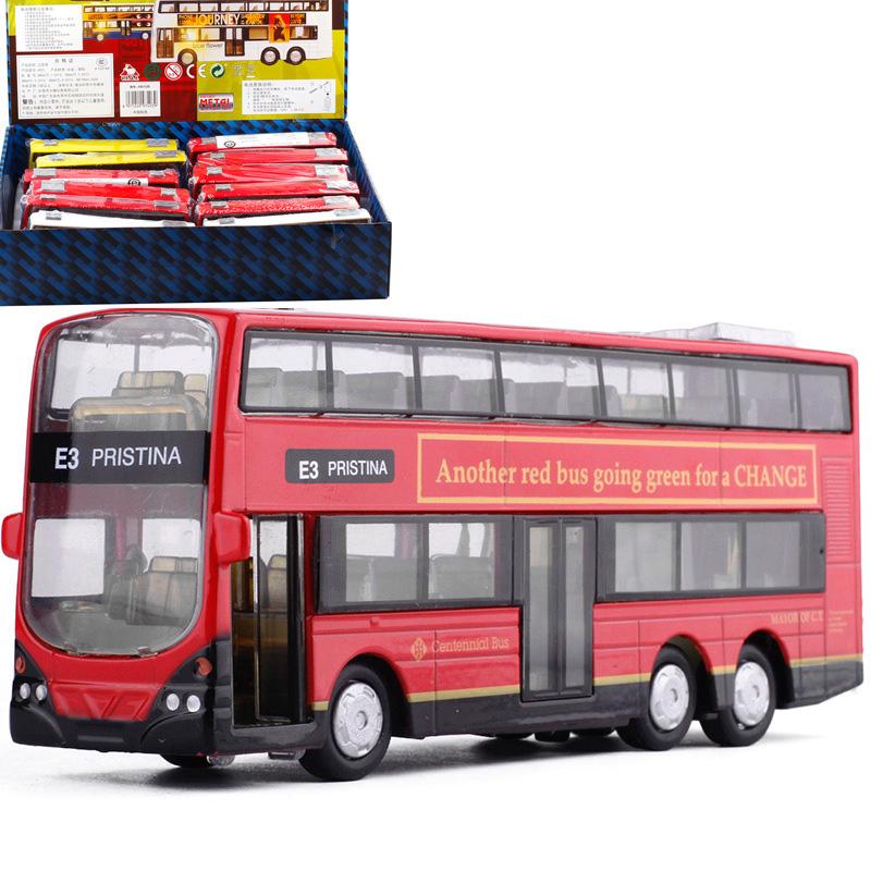 1:43 Kids Toys Double Decker Bus Cool Metal Vehicle Cars Model for Music Pull Back Cars Miniatures