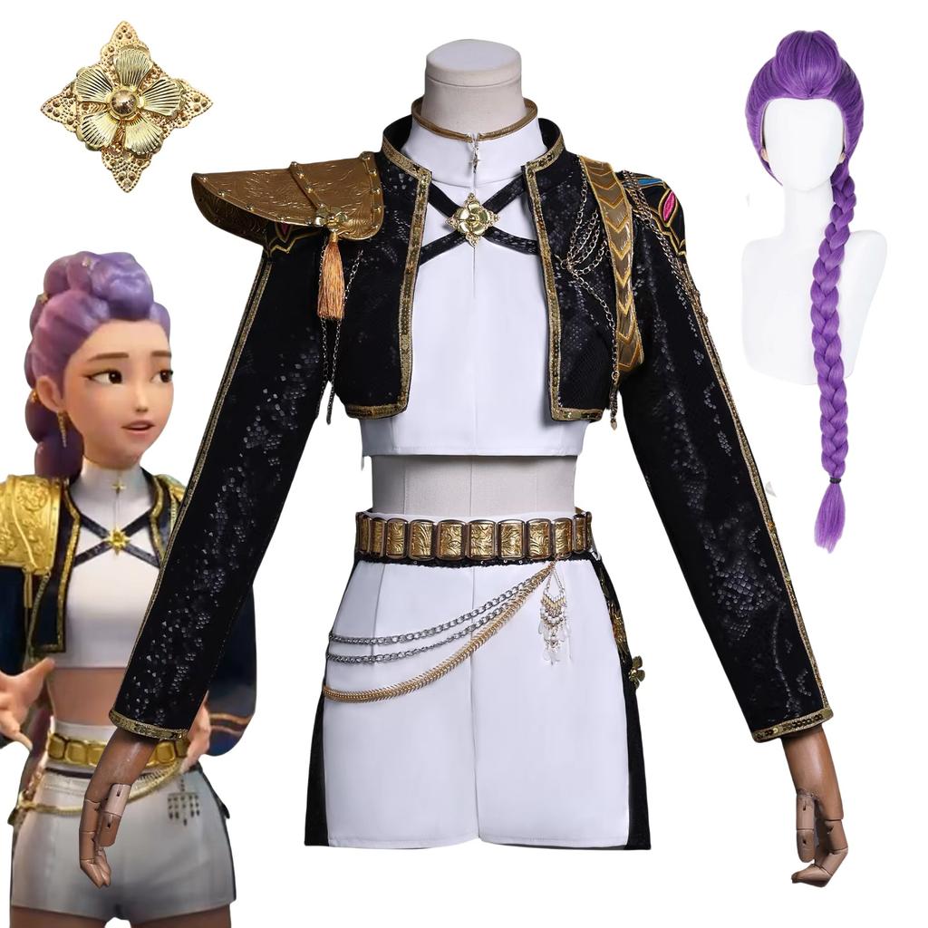 Аниме K-pop Руми Косплей Костюм Парик Женский Черно-белая Униформа Рождество Хэллоуин Вечеринка Одежда