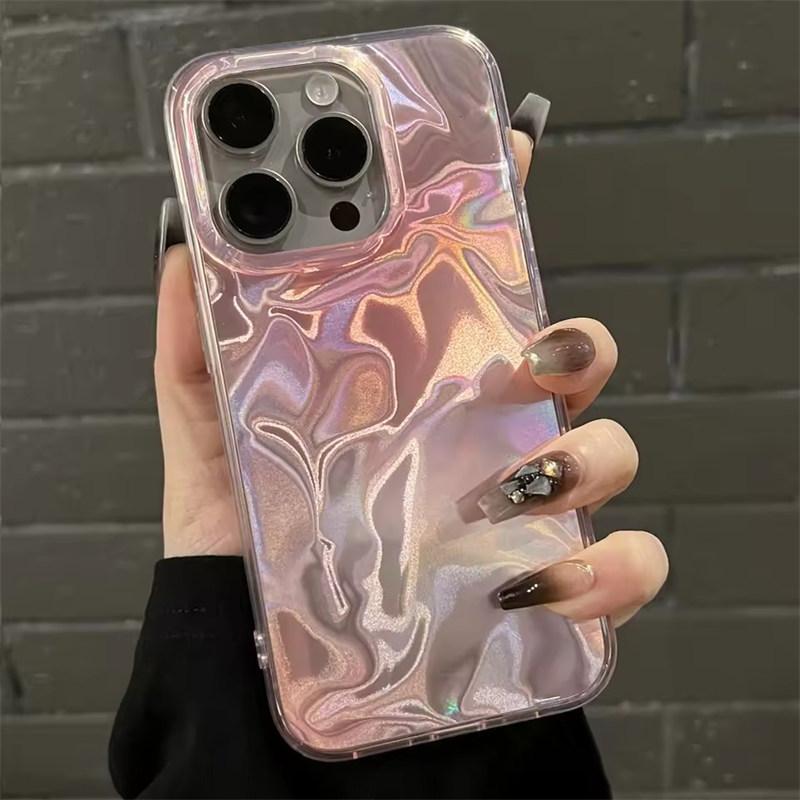 Лазерный ослепительный плиссированный чехол для телефона Aurora Water Ripple для iPhone 11 12 13 14 15 16 Pro Max блестящий противоударный силиконовый чехол-накладка