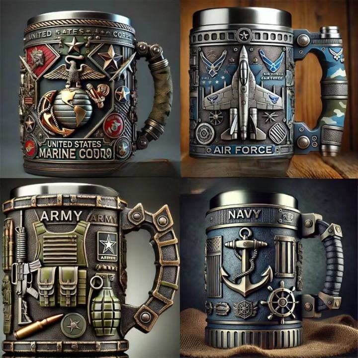 Military 3D Resin & Stainless Steel Handmade Gift Mug with Polished Finish Coffee Cup Military Theme