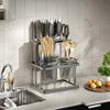 Подставка-органайзер для ножей и палочек для еды, подставка для столовых приборов, большая вместимость, 2 отделения, кухонная настольная полка для хранения