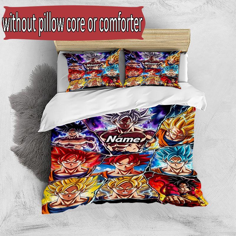 3pcs Duvet Cover Set (1*Duvet Cover + 2*Pillowcase, Without Core), Custom Name Dragon Ball Z Pattern Bedding Set, Home Bedroom Decor Gift