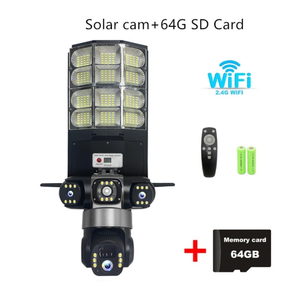 Solar 4G Street Light Camera, 10X Zoom, 3-Lens Recording, Humanoid Tracking, Outdoor Camera Lamp, Remote Control, Waterproof Design
